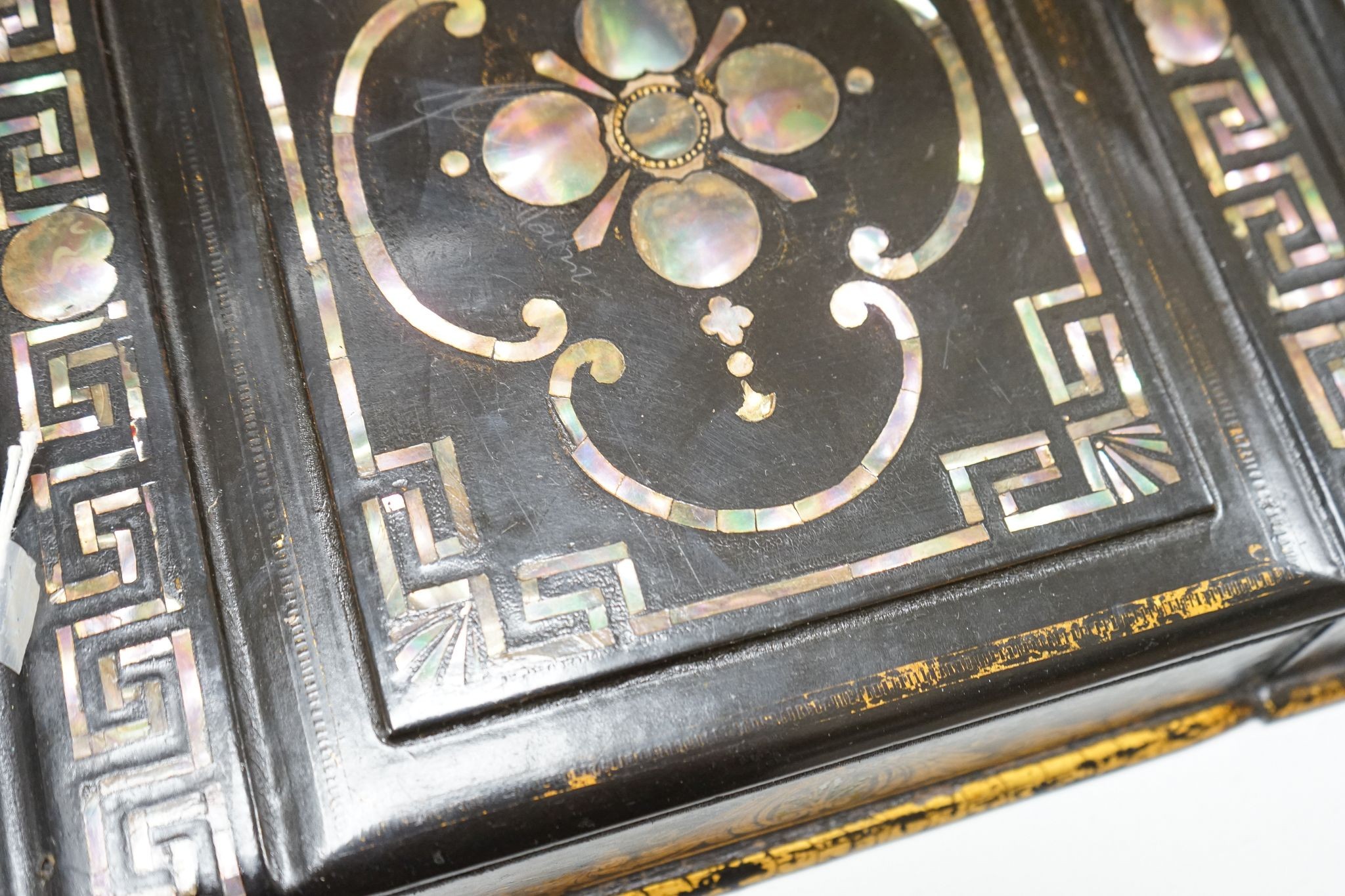 A Victorian papier mache writing slope, 31cm